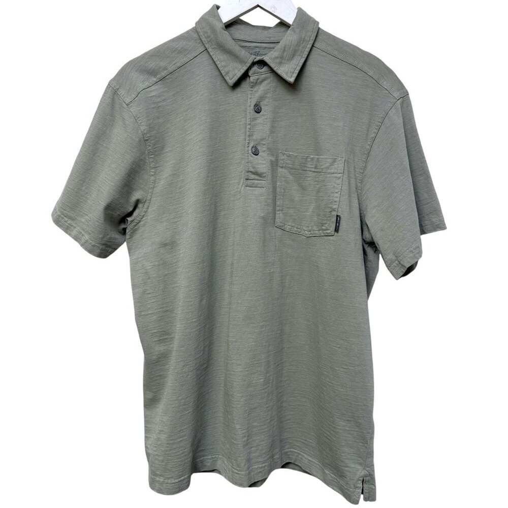 EDDIE BAUER Polo Shirt Mens Large Sage Green Slub Knit Short Sleeve Cotton Logo